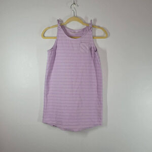 Hanna Andersson Kids Girls Striped Cotton Tie Straps Dress Purple White Size 10
